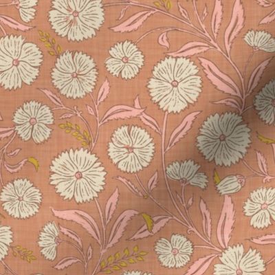 Indian Floral Block Print - Terra Cotta, Earth Tones - L - (Spice Blossom)