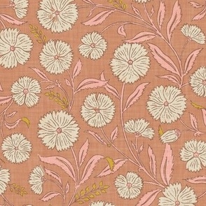 Indian Floral Block Print - Terra Cotta, Earth Tones - L - (Spice Blossom)