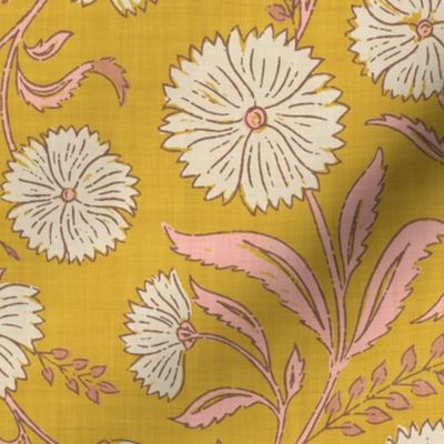 Indian Floral Block Print - Eggshell, Pink, Gold - XL - (Spice Blossom)