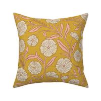 Indian Floral Block Print - Eggshell, Pink, Gold - XL - (Spice Blossom)