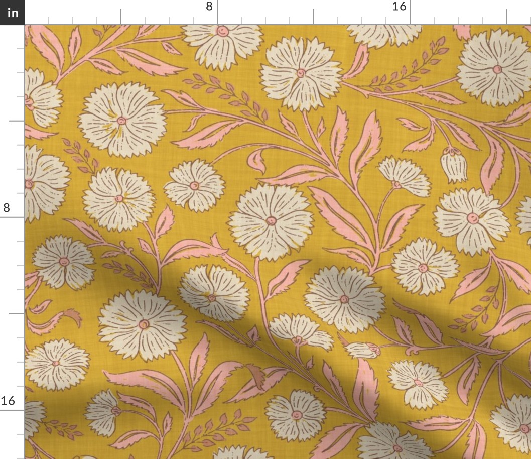 Indian Floral Block Print - Eggshell, Pink, Gold - XL - (Spice Blossom)