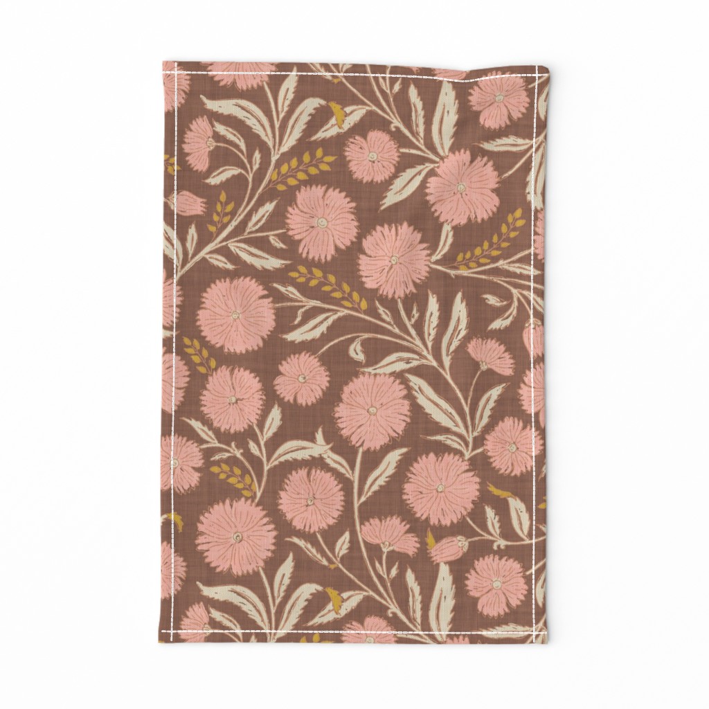 Indian Floral Block Print - Russet Brow, Pink - XL - (Spice Blossom)