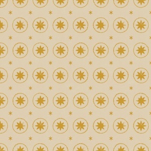 Block Print Stars  - Eggshell Cream, Gold Yellow - L - (Gem Palace)
