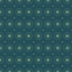 Block Print Stars  - Cerulean Blue, Emerald Green  - L - (Gem Palace)