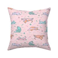 Cats resting and taking a nap in pinky pastel colors - Small scale