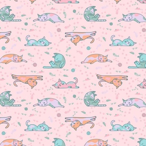 Cats resting and taking a nap in pinky pastel colors - Small scale