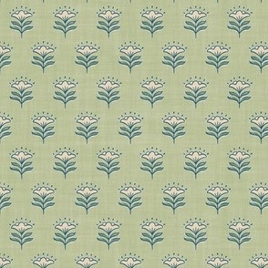 Block Print Floral, Simple, Classic - Celadon Green - M - (Saffron)
