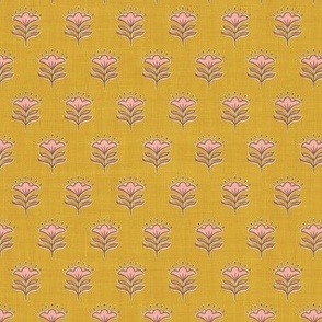 Block Print Floral, Simple, Classic - Gold Yellow- M - (Saffron)
