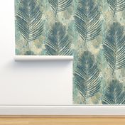 wonderfully weathered palm fronds - soft teal blue, tan and and beige