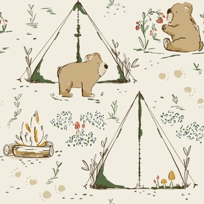 Camping Bear in a Woodland (Large Scale)(12" Wallpaper)