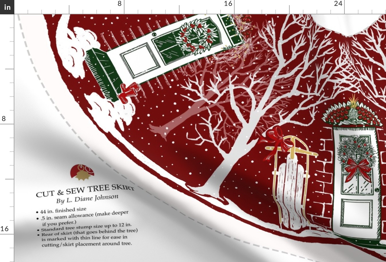 Home For Christmas Snowy Winter Doors 44" Tree Skirt | Red