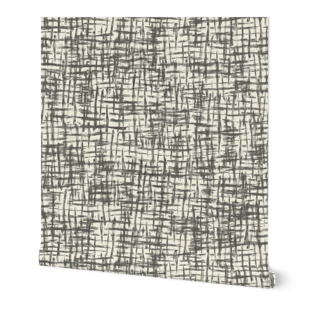 Textured tonal basket weaving-inspired paintbrush strokes all-over abstract in dark grey on white