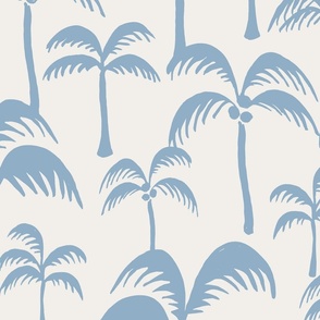 LARGE MODERN TROPICAL PALM TREES-COASTAL CORNFLOWER BLUE AND WHITE
