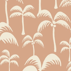 LARGE MODERN TROPICAL PALM TREES-DUSTY CORAL PINK AND IVORY WHITE