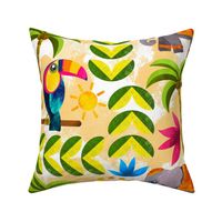 Maximalist Aesthetic Jungle Toucan Elephant Palm Tree Thailand India Pattern 