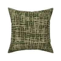 Textured tonal basket weaving-inspired paintbrush strokes all-over abstract in gold yellow on dark olive green