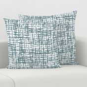 Textured tonal basket weaving-inspired paintbrush strokes all-over abstract in blue on white