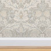 William Morris Style Botanical floral Wallpaper - White Grey Beige Flower