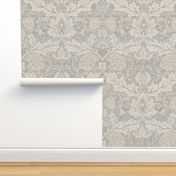 William Morris Style Botanical floral Wallpaper - White Grey Beige Flower