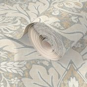 William Morris Style Botanical floral Wallpaper - White Grey Beige Flower