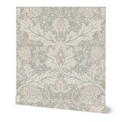 William Morris Style Botanical floral Wallpaper - White Grey Beige Flower