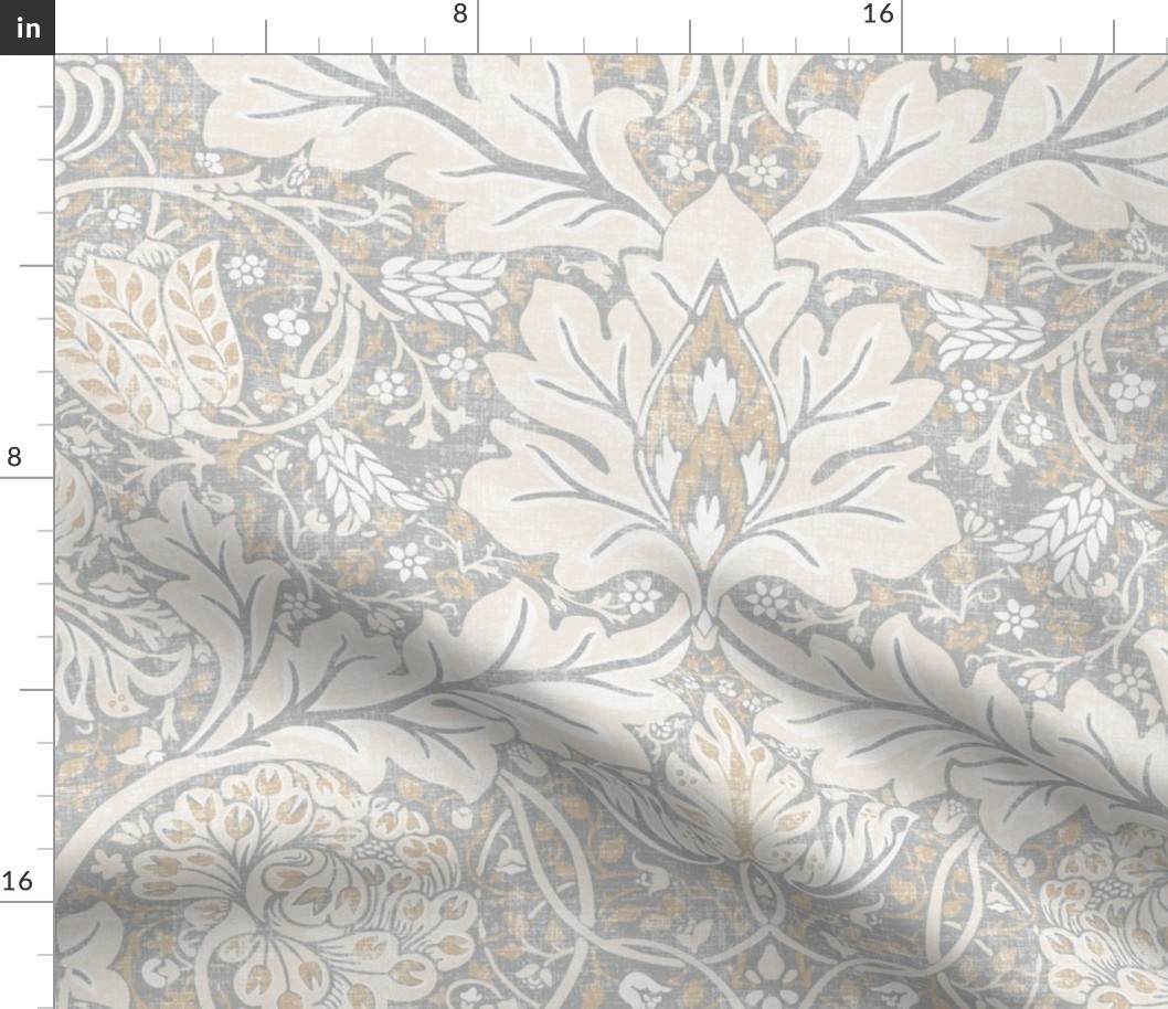 William Morris Style Botanical floral Wallpaper - White Grey Beige Flower