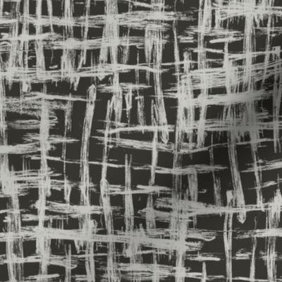 Textured tonal basket weaving-inspired paintbrush strokes all-over abstract in white on black