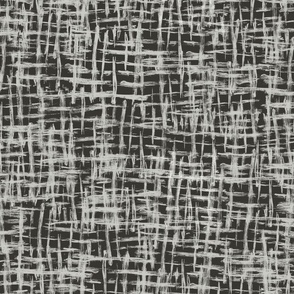 Textured tonal basket weaving-inspired paintbrush strokes all-over abstract in white on black
