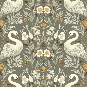 Swan Botanical Gray And White