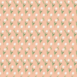 Tiny White Tulips on Peach Background