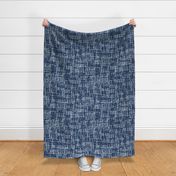 Textured tonal basket weaving-inspired paintbrush strokes all-over abstract in white on dark blue