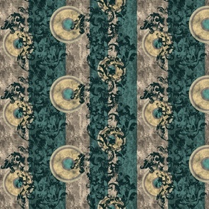 Distressed Baroque Medallion/Ornamental Damask Stripe - Small Teal