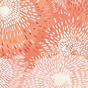 Abstract White Chrysanthemums on Peach Background