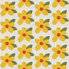 Retro Floral Textured Fiber Art Pattern - Yellow Green Orange Oatmeal Colors Medium  Scale
