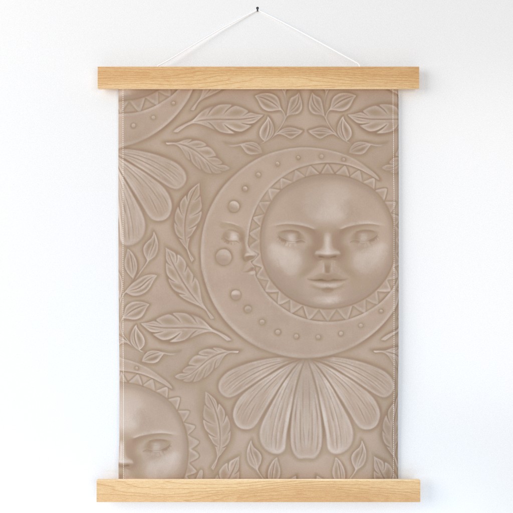 Moon embracing the Sun bas relief / textured & tonal wallpaper