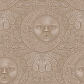 Moon embracing the Sun bas relief / textured & tonal wallpaper