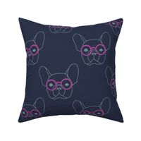 french bulldog WITH GLASSES navy