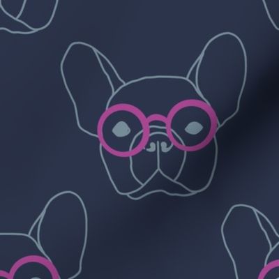 french bulldog WITH GLASSES navy