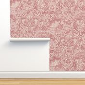 (large) Indian Florals Chintz Tonal block print linen texture rosy red