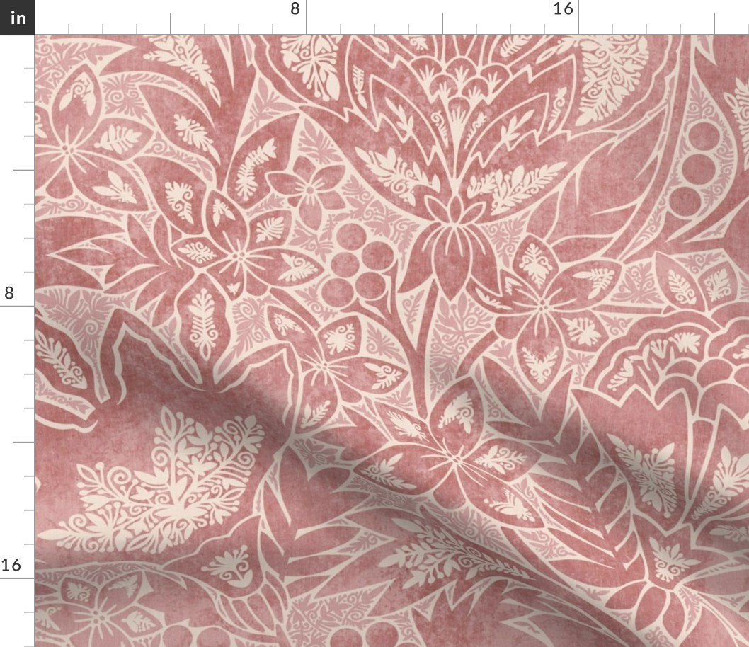 (large) Indian Florals Chintz Tonal block print linen texture rosy red