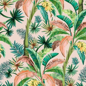 Tropical Banana Palm Life-Orange, retro style