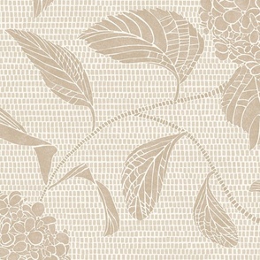 Beige latte neutral trailing floral hydrangea in a drawn texture