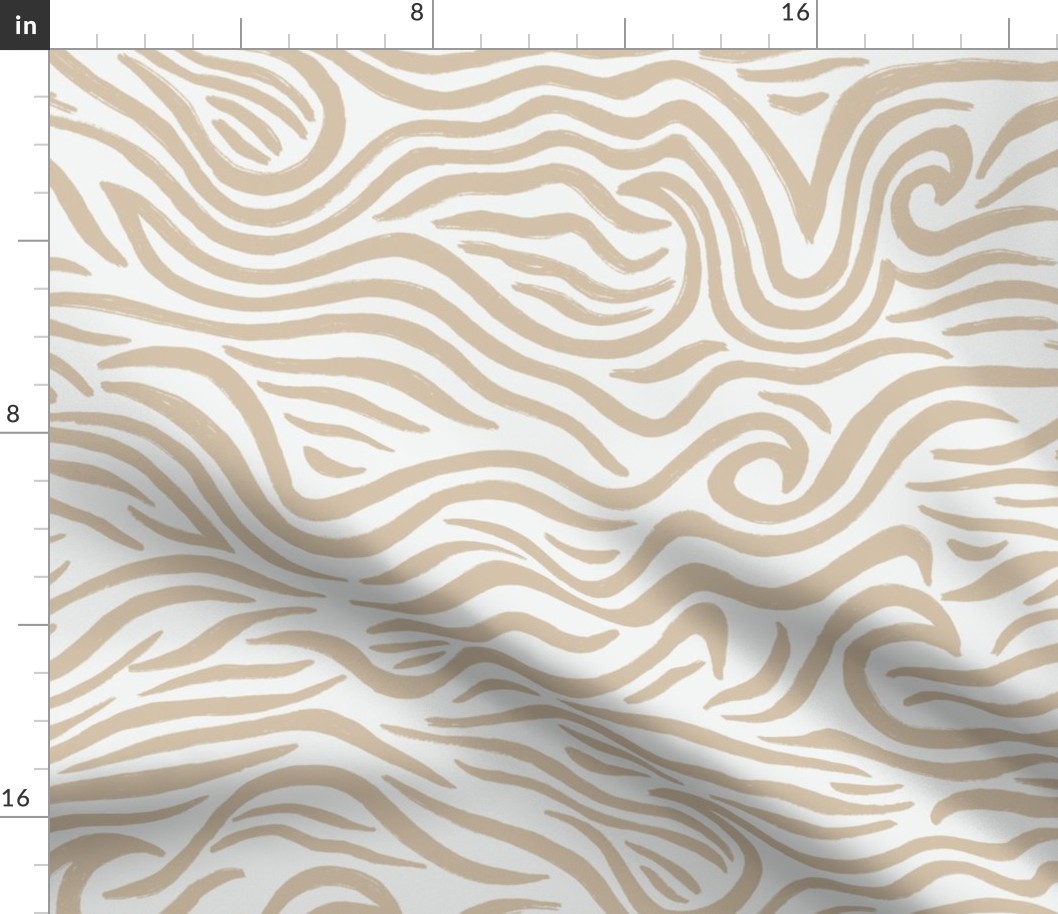 LARGE COASTAL TEXTURED ZEBRA OCEAN WAVES-WARM EARTH GOLDEN SAND AND WHITE