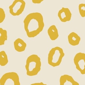 (L) Leopard Spots - textural hand painted monochrome animal print pattern - mustard yellow on cream