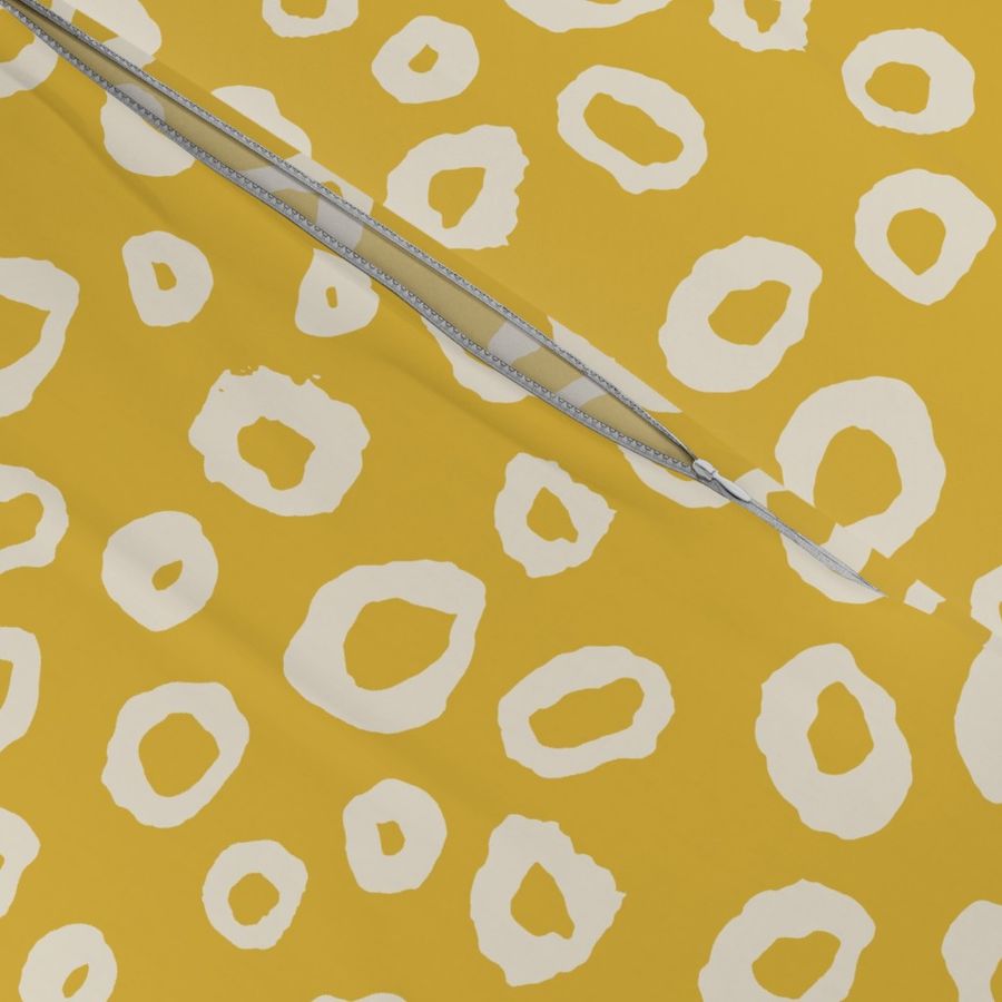 (L) Leopard Spots - textural animal print pattern - cream on mustard yellow