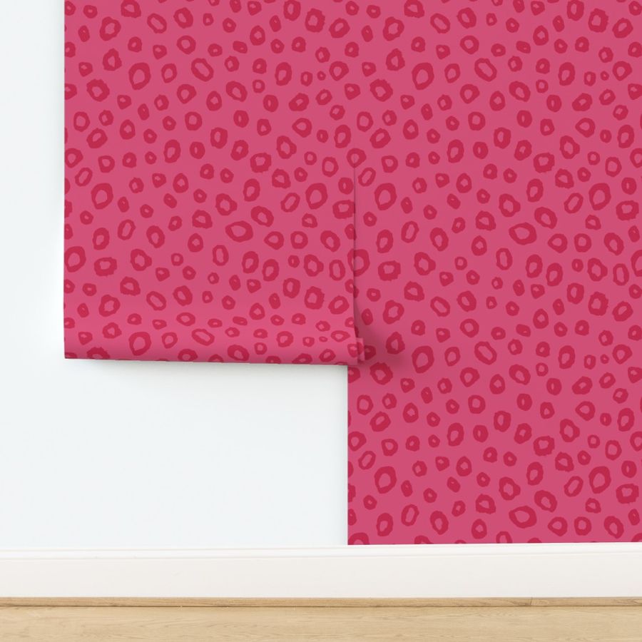 (L) Leopard Spots - textural animal print pattern - bold red on hot pink