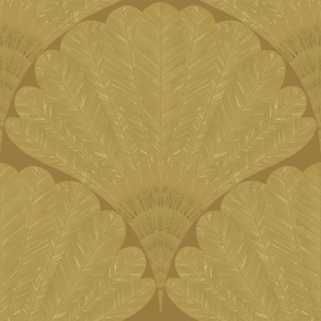 LARGE - Elegant geometric feather fan in warm neutral tones - honey gold