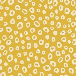 (S) Leopard Spots - textural hand painted monochrome animal print pattern - cream on mustard yellow