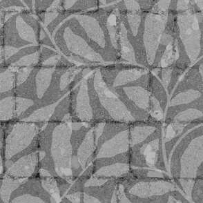 Trailing leaves over stone pavement - gray - large scale