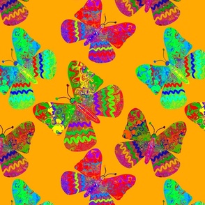 Cute Colorful Butterfly on Orange - Medium Scale / Multicolor Butterflies